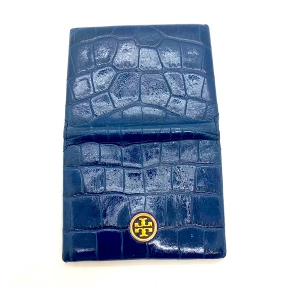 Tory Burch Parker Embossed Foldable Card Case Navy Professional Quite Luxury - Picture 2 of 9